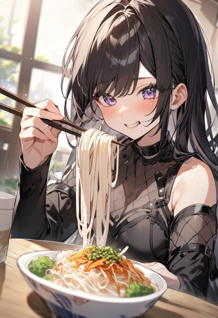 ビーフンを食べる女性