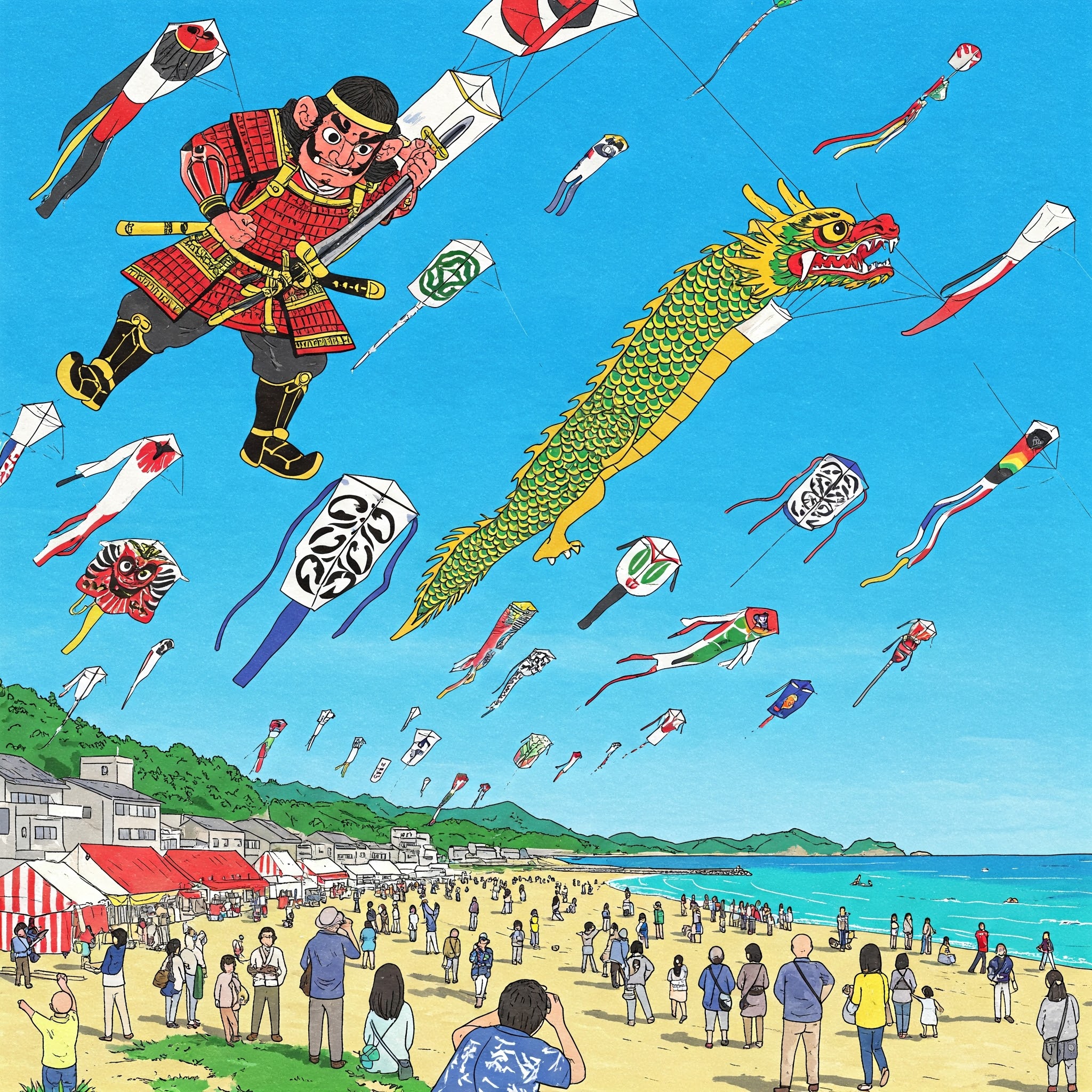 玄界灘に舞う大凧の空