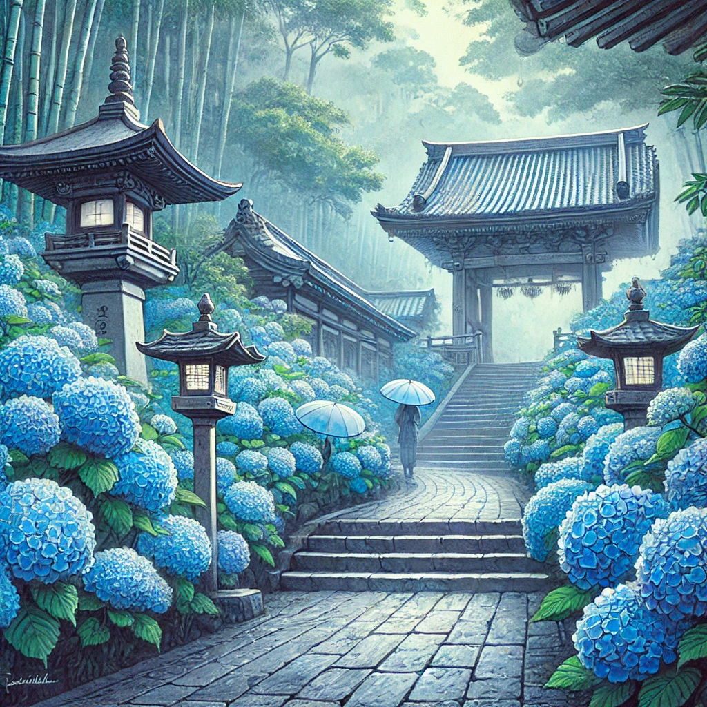 紫陽花に包まれる明月院ブルー