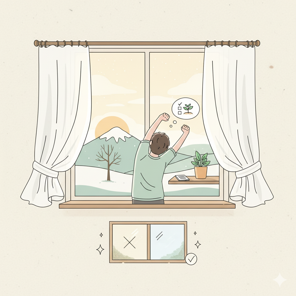 窓とカーテンの冬掃除