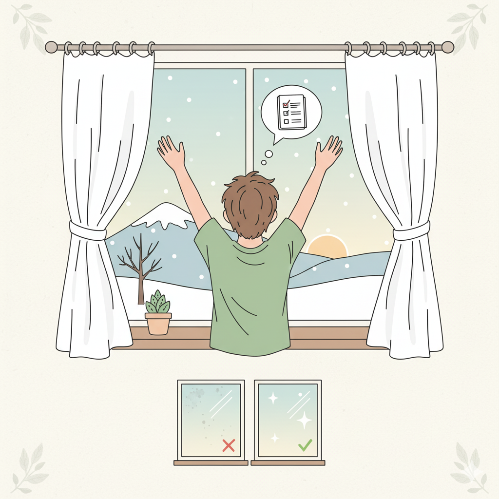 窓とカーテンの冬掃除