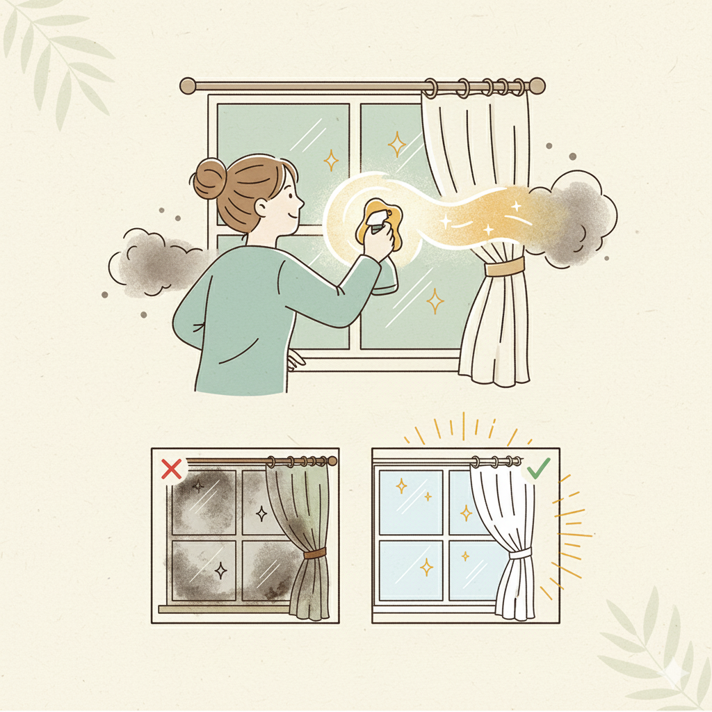 窓とカーテンの冬掃除