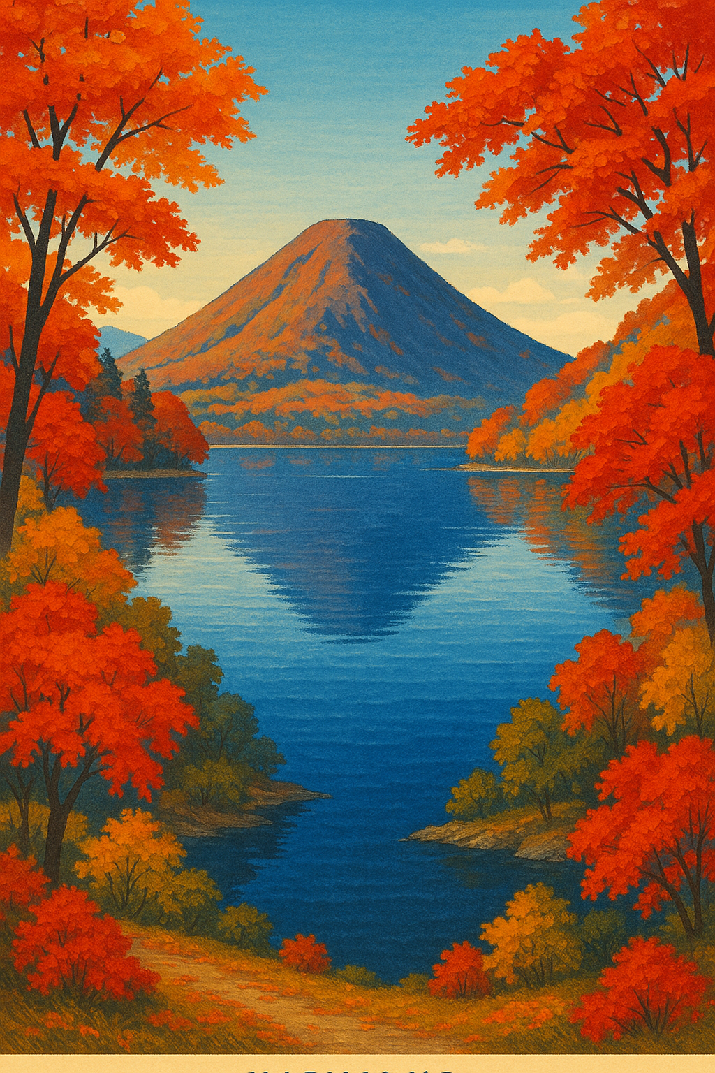 榛名湖に映る紅葉と榛名富士の静寂