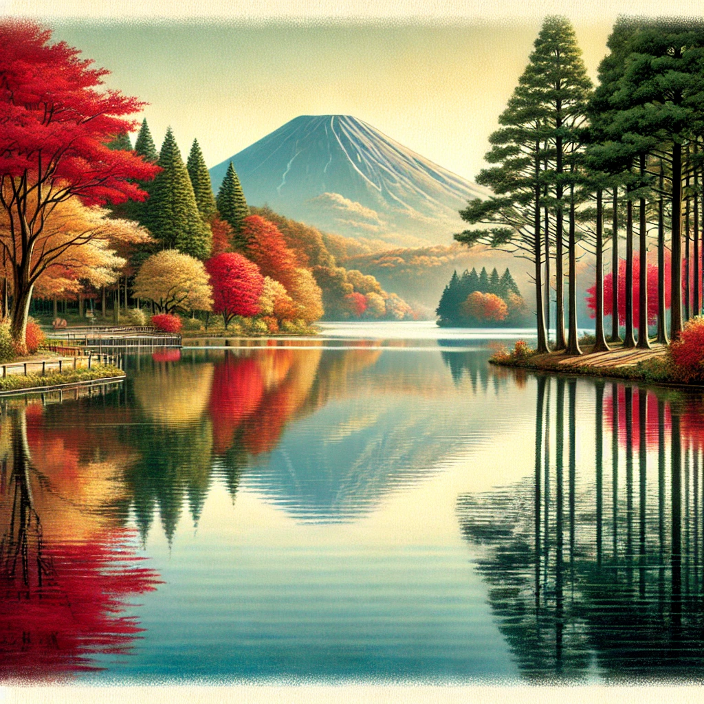 榛名湖に映る紅葉と榛名富士の静寂