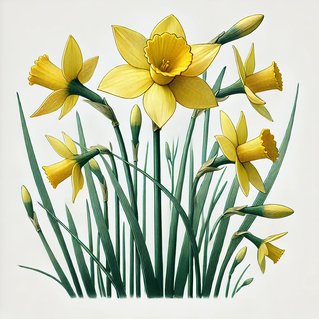 ラッパスイセン　イラスト　背景　白