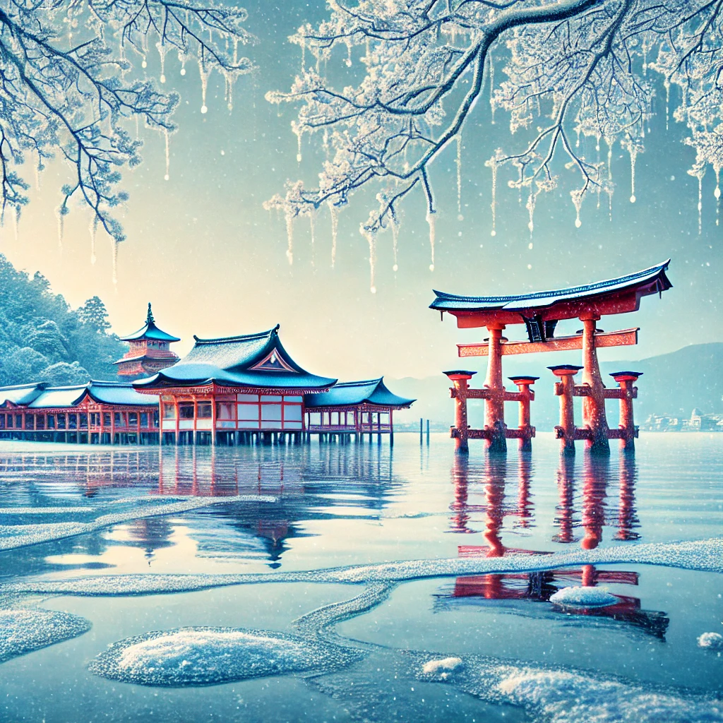 広島県・厳島神社――潮が満ちる、冬の海に浮かぶ社